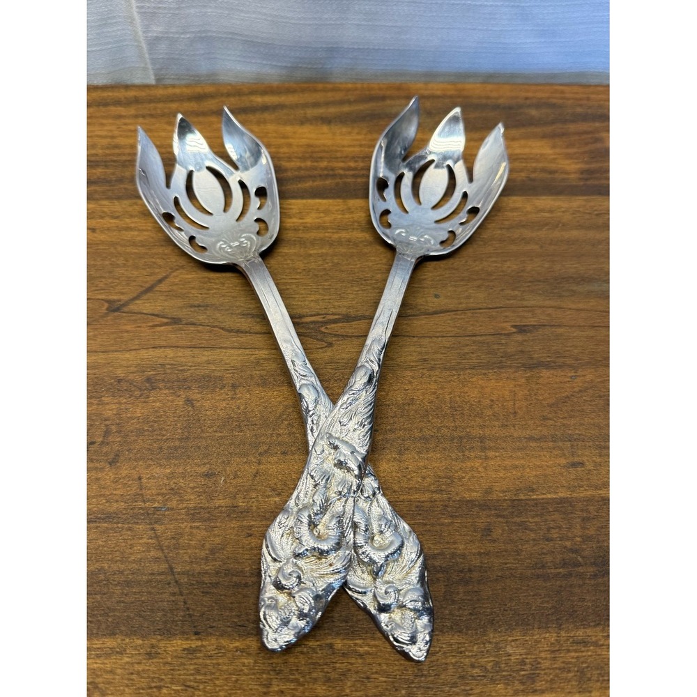 Vintage Eales 1779 Silverplate Pierced Salad Serving 10" Forks Set of 2